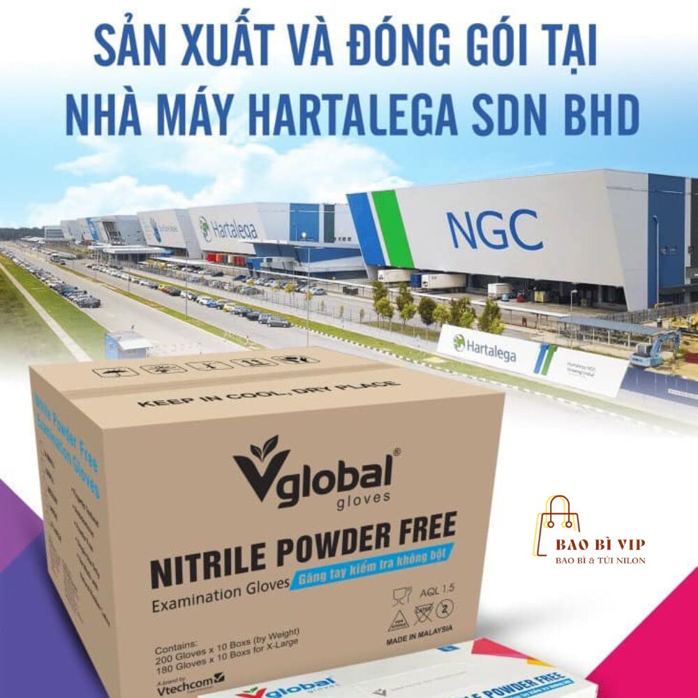 Găng tay cao su y tế không bột Nitrile Vglobal gloves 100 cái